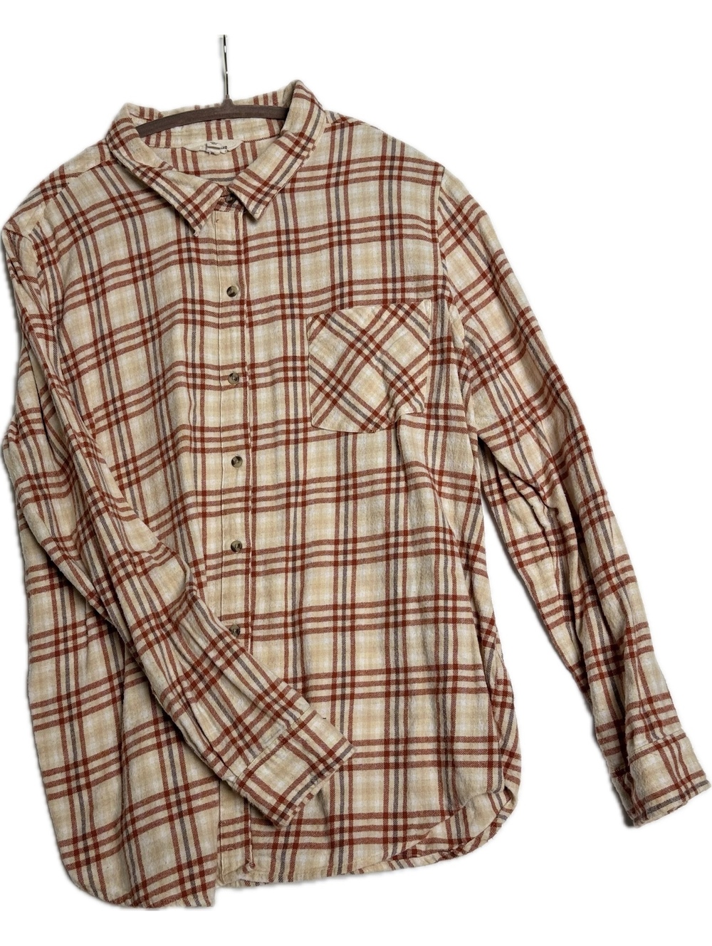 Lucky Brand Women’s XL Plaid Flannel Button Down Shirt Rust Orange 100% Cotton